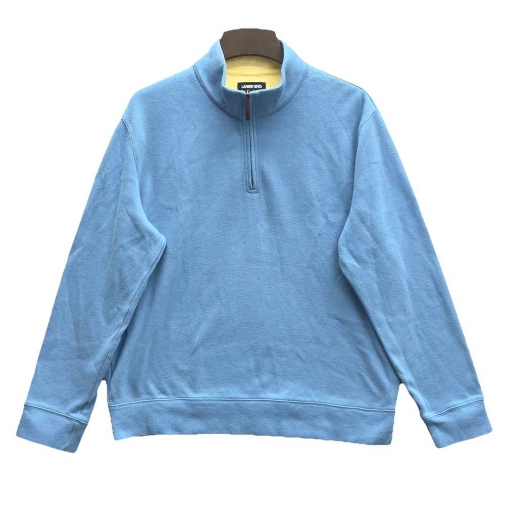 Lands' End Blue Bedford Rib Quarter-Zip Sweater Pullover Cotton Preppy Men's L‎